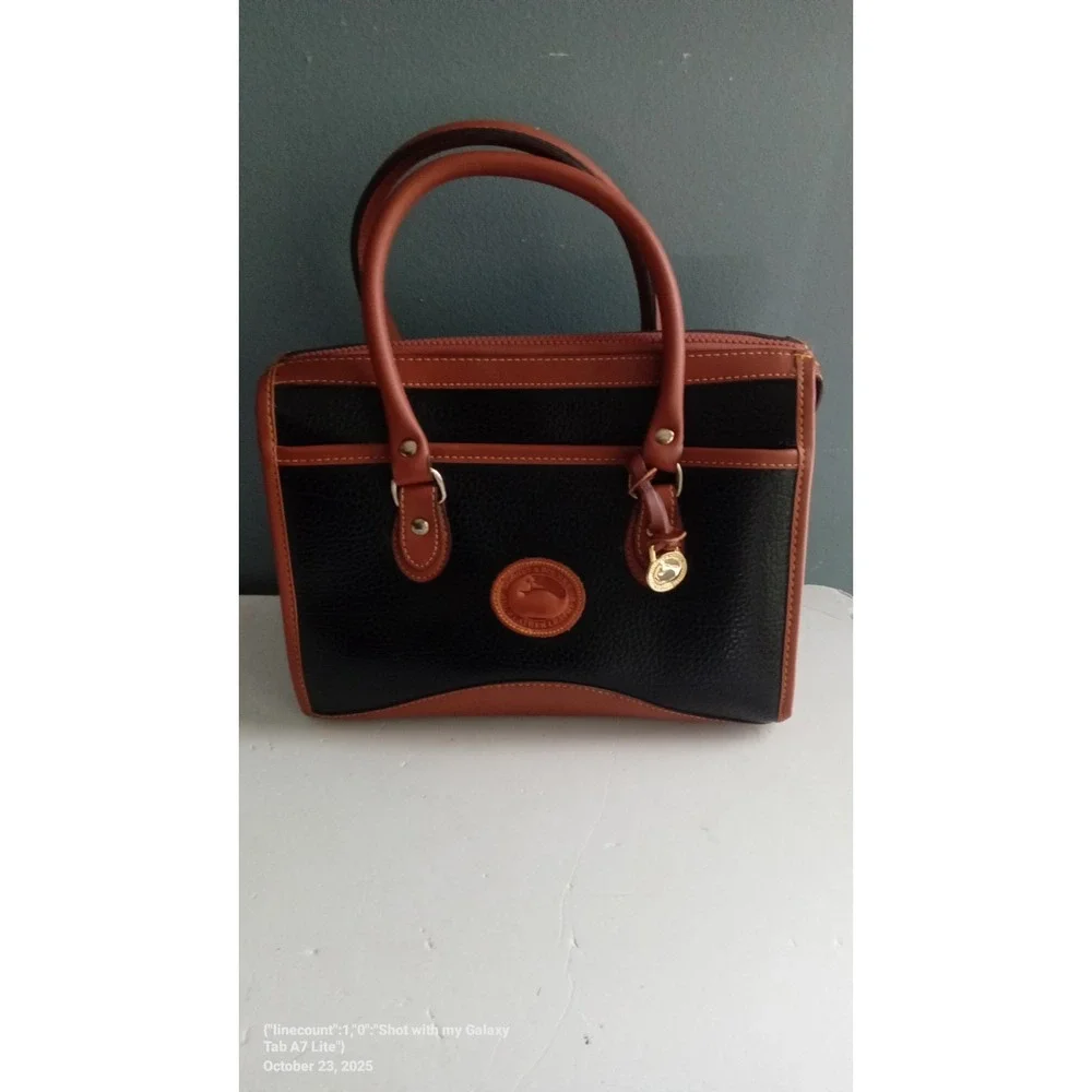 Dooney & Bourke Black Brown Leather Satchel Top‎ Handle Bag Purse